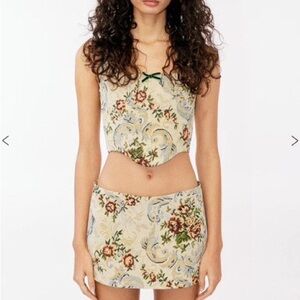 With Jean Floral Mini Skirt - Cream and Red
